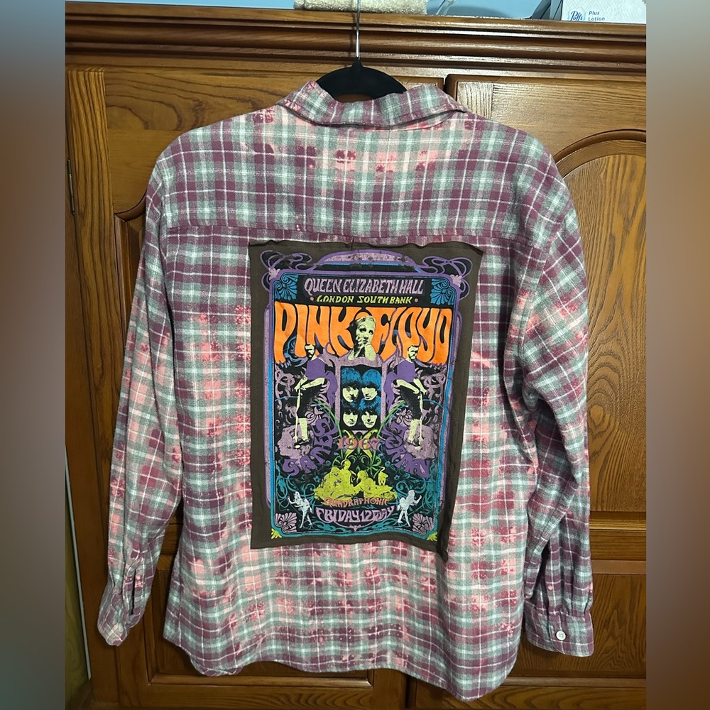 Pink Floyd upcycled bleached flannel tee One of a Kind